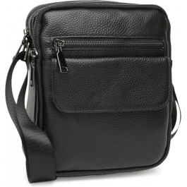 Borsa Leather Класична чоловіча сумка на плече із натуральної шкіри чорного кольору на дві блискавки Keizer (21334