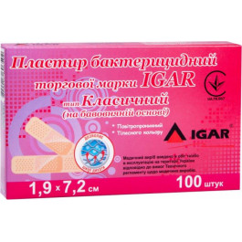 IGAR Пластир бактерицидний  Класичний на бавовняній основі 1.9х7.2 см №100 (4820017606318)