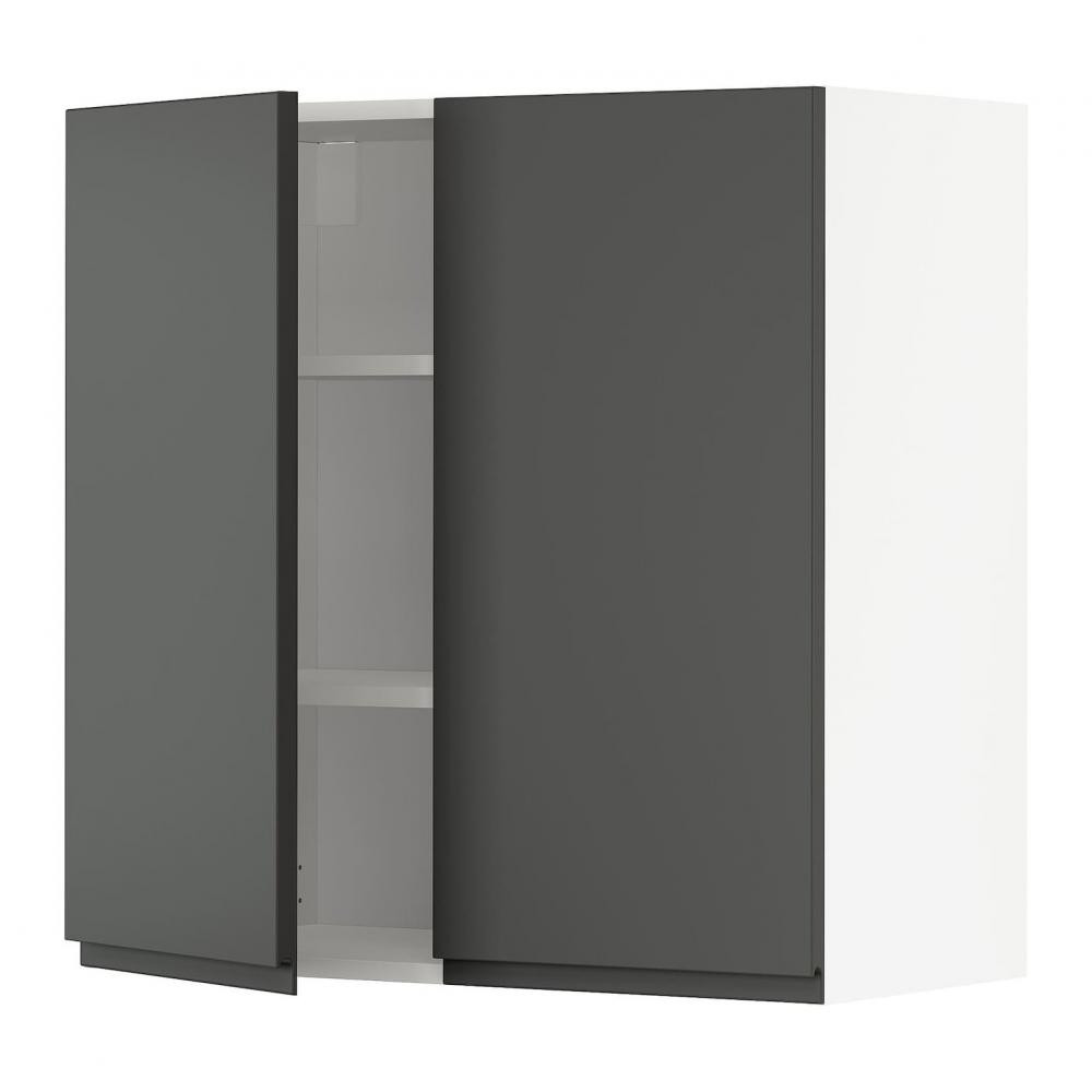 IKEA METOD Навісна шафа з полицями/2 дверцята, білий/Voxtorp темно-сірий, 80x80 см (694.612.06) - зображення 1