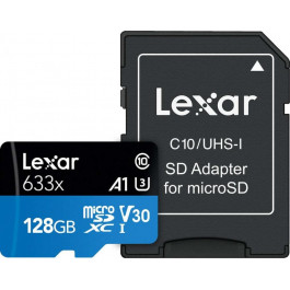 Lexar 128 GB microSDXC 633x UHS-I (U3) A1 V30 High-Performance + SD-адаптер LSDMI128BB633A