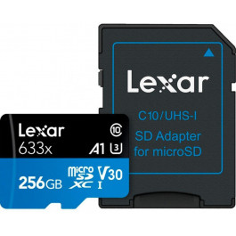 Lexar 256 GB microSDXC High Performance 633x UHS-I U3 V30 A1 Class 10 + SD-adapter (LSDMI256BB633A)