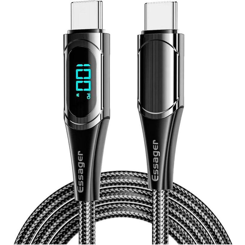 Essager LED Digital Display Fast Charging Data Cable Type-C to Type-C 100W 2m Black (ES-XCTT1-YDA01) - зображення 1