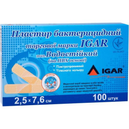 IGAR Пластир бактерицидний  Водостійкий на ПВХ-основі 2.5х7.6 см №100 (4820017606301)