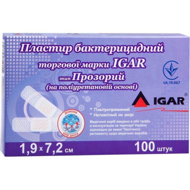 IGAR Пластир бактерицидний  Прозорий на поліуретановій основі 1.9х7.2 см №100 (4820017607315) - зображення 1