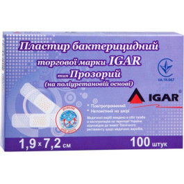 IGAR Пластир бактерицидний  Прозорий на поліуретановій основі 1.9х7.2 см №100 (4820017607315)