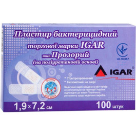   IGAR Пластир бактерицидний  Прозорий на поліуретановій основі 1.9х7.2 см №100 (4820017607315)