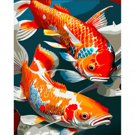 STRATEG Картина за номерами ПРЕМІУМ Пара рибок з лаком розміром 30х40 см SS6742