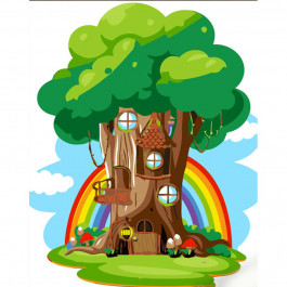 STRATEG Картина за номерами ПРЕМІУМ Будиночок на дереві з лаком розміром 30х40 см SS6728