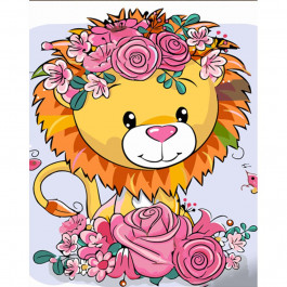 STRATEG Картина за номерами ПРЕМІУМ Лев у квіточках з лаком розміром 30х40 см SS6717