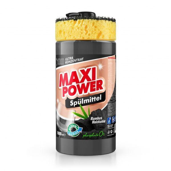 Maxi Power Средство для ручного мытья посуды  Чёрный уголь с губкой 1л (4823098411796) - зображення 1