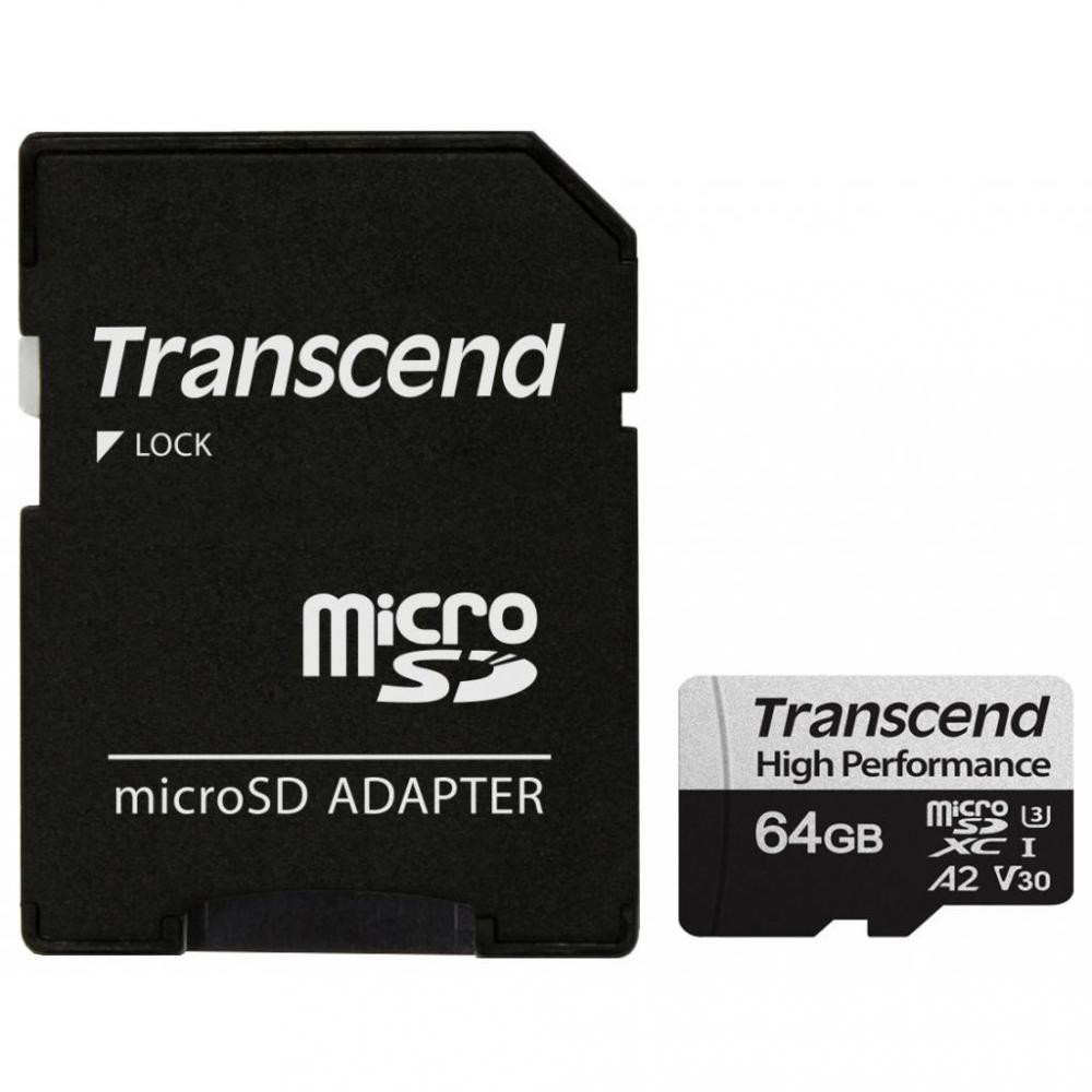 Transcend 64 GB microSDXC UHS-I 350V High Endurance + SD Adapter TS64GUSD350V - зображення 1