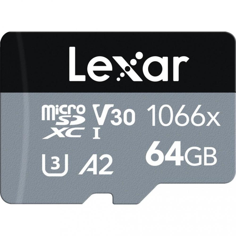 Lexar 64 GB microSDXC UHS-I U3 V30 A2 Professional 1066x SILVER + SD adapter LMS1066064G-BNANG - зображення 1