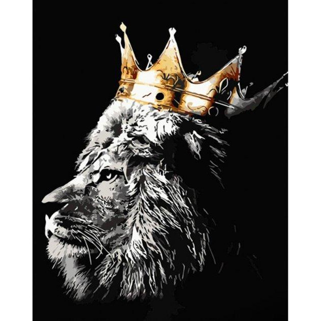 STRATEG Картина за номерами ПРЕМІУМ Лев-король з лаком та з рівнем розміром 40х50 см GS1440 - зображення 1