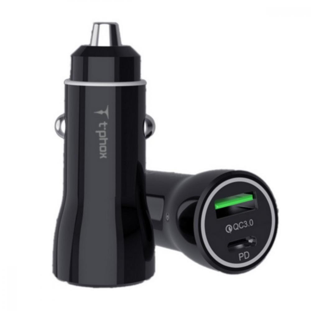 T-PHOX Car Charger PD 20W  QC3.0 18W Black (T-C08 BLACK) - зображення 1