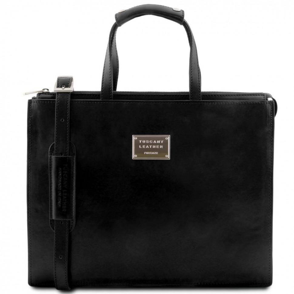 Tuscany Leather Жіночий діловий портфель із натуральної шкіри чорного кольору на три відділення  (21787) - зображення 1