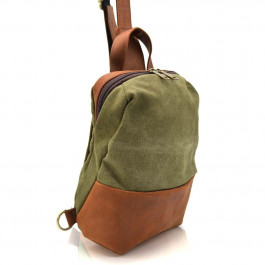 TARWA Рюкзак слінг чоловічий з текстилю та шкіри зелено-коричневий RBH-1905-3md