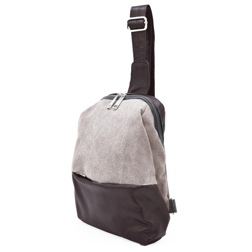 TARWA Чоловічий рюкзак-слінг на одне плече коричневого кольору з натуральної шкіри та текстилю  (21693) - зображення 1