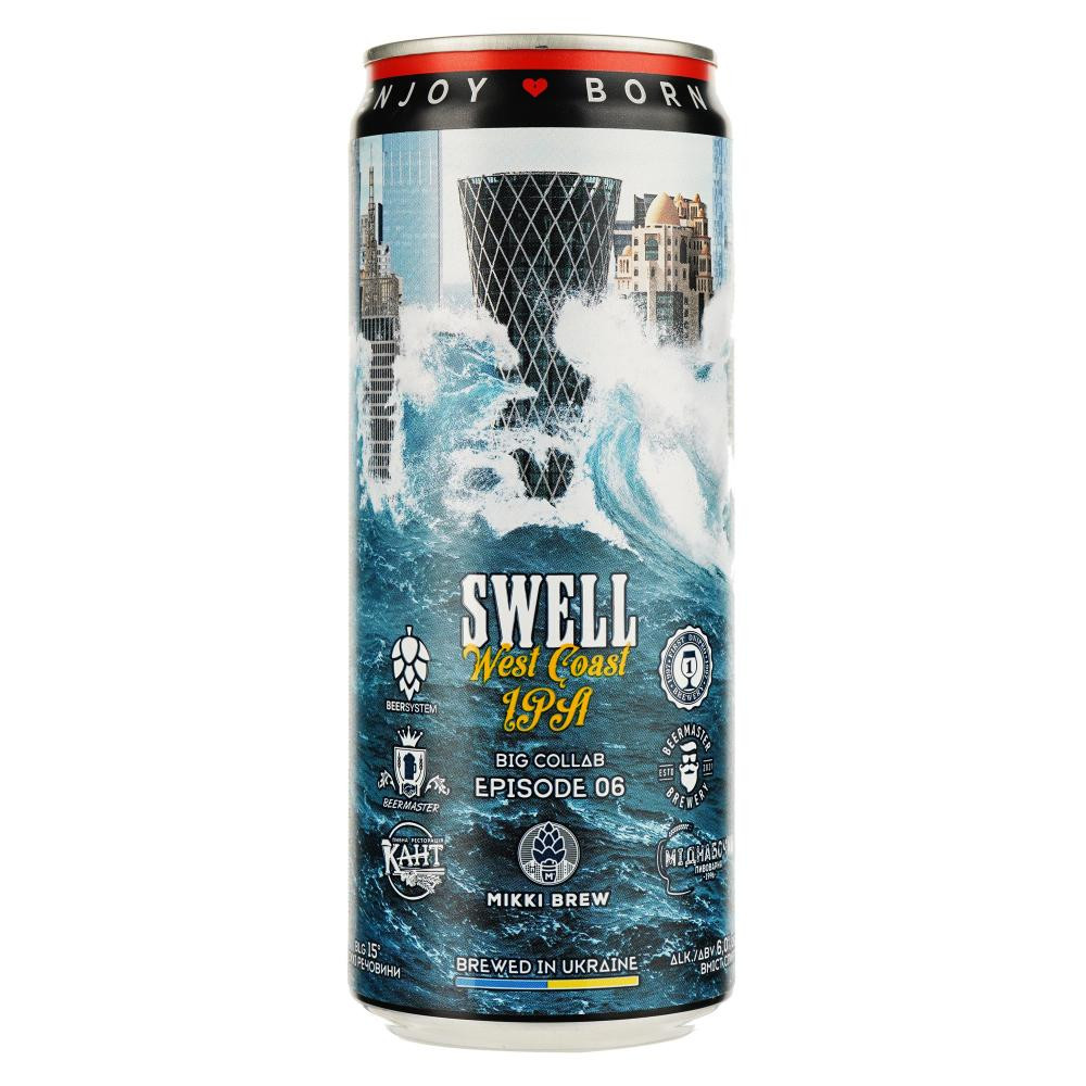 Mikki Brew Пиво  Swell West Coast IPA, світле, нефільтроване, 6%, з/б, 0,33 л (4820183001436) - зображення 1