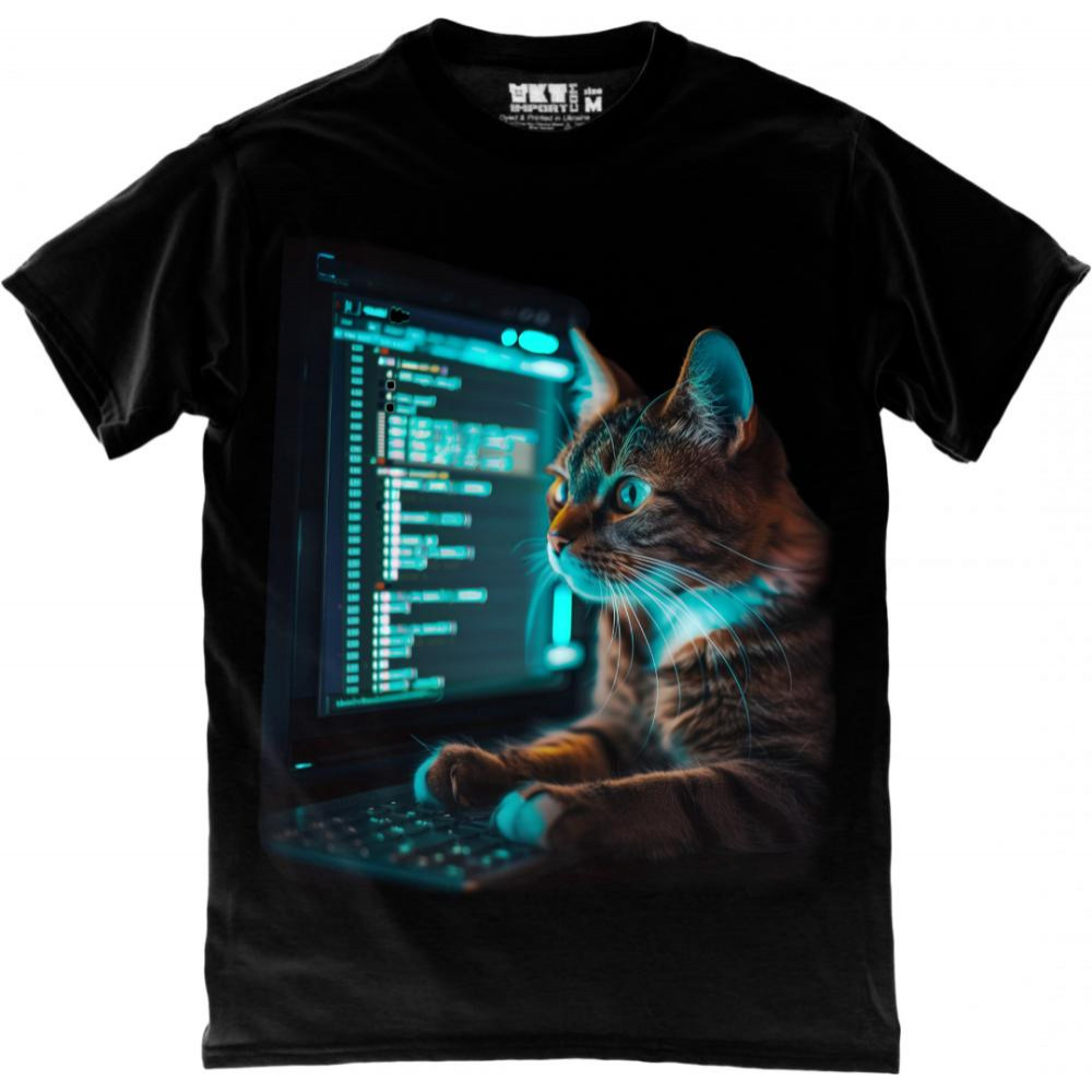 TKT Import Футболка бавовняна чорна з принтом Hacker Cat  9000283-black - зображення 1