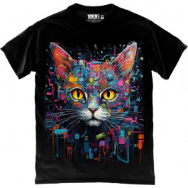 TKT Import Футболка бавовняна чорна Cyber ??Cat Painting  9000232-black