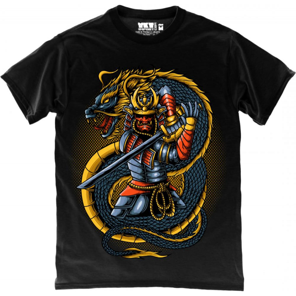 TKT Import Футболка бавовняна чорна з принтом Samurai with Dragon  9000147-black - зображення 1