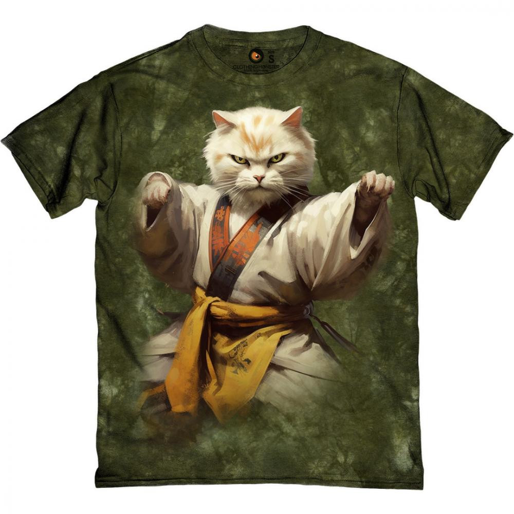 TKT Import Футболка бавовняна зелена з принтом Kung-Fu Cat  3300120 - зображення 1