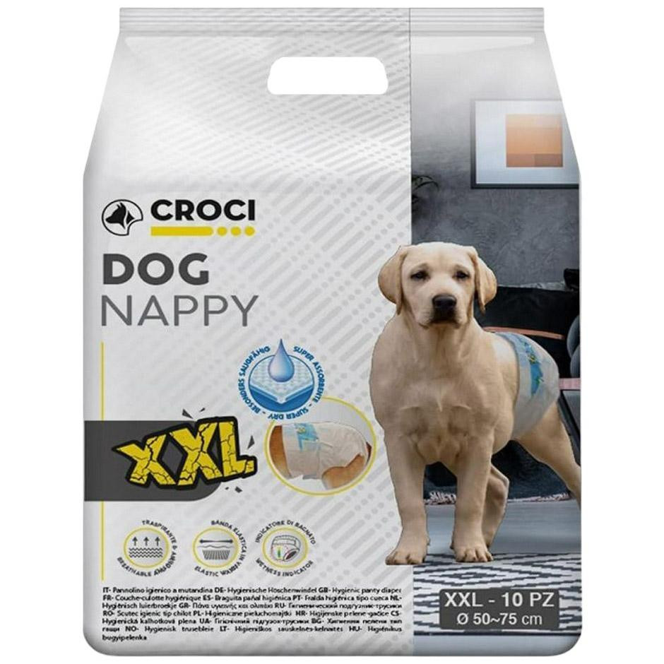Croci Суперпоглинаючі підгузки для собак  Dog Nappy з еластичною стрічкою XXL вага 18-30 кг 50-75 см 10 шт - зображення 1
