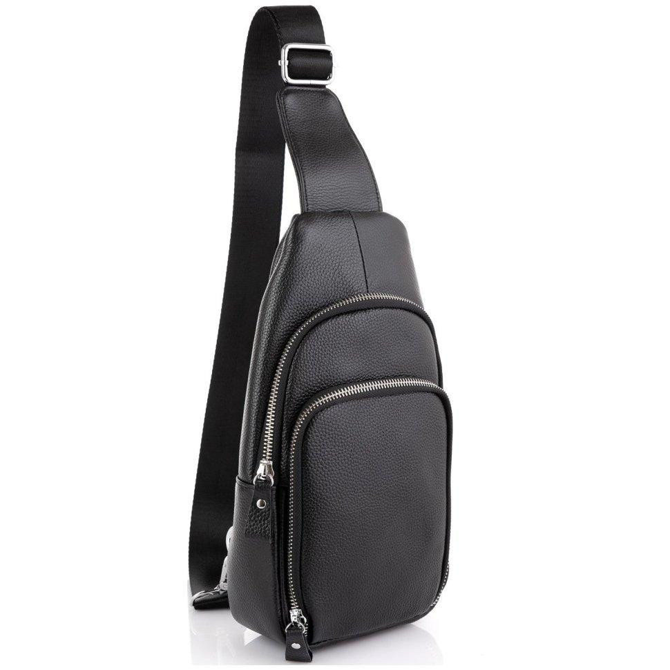 TIDING BAG Мужская сумка-слинг кожаная  A25F-5058A Черная - зображення 1
