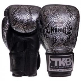 Top King Боксерські рукавички шкіряні Super Snake TKBGSS-02 / розмір 8oz, чорний/срібний