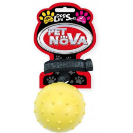   Pet Nova Игрушка для собак  Мяч с ремешком  6 см желтый (RUB-ROPEBALL-M-YL ) (5904378732370)