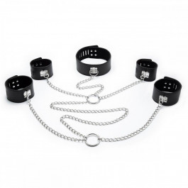 DS Fetish Система фіксації  Neck collar and hogtie restraints with chain чорна (252400136)