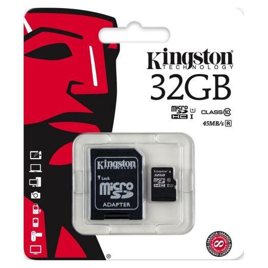 Kingston 32 GB microSDHC Class 10 UHS-I + SD Adapter SDC10G2/32GB - зображення 1