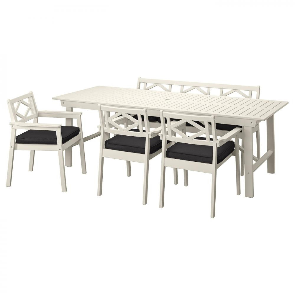 IKEA BONDHOLMEN Стіл+3 стільці з підлокітниками+лавка, антрацит (995.496.70) - зображення 1