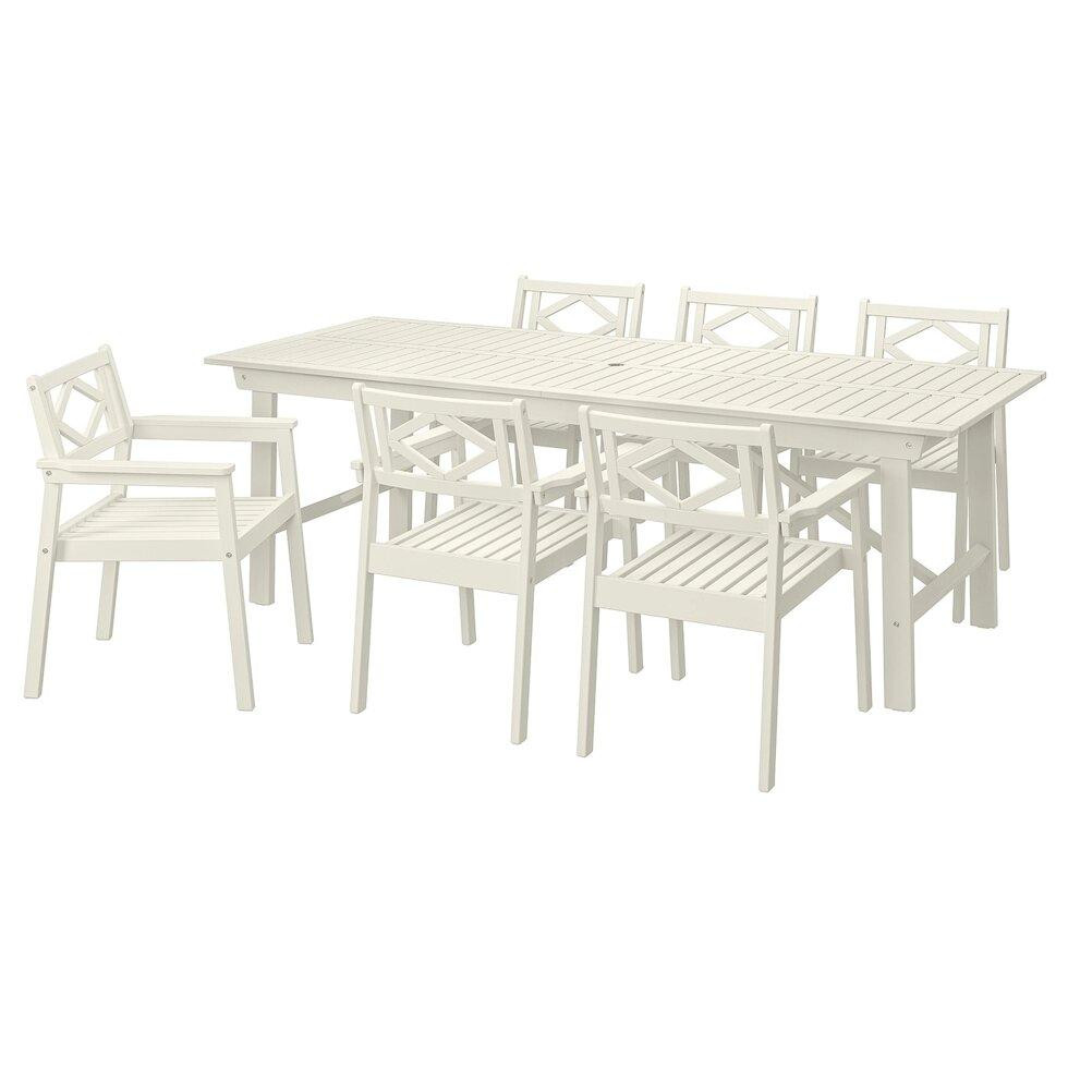 IKEA BONDHOLMEN Стіл + 6 стільців з підлокітниками вуличний білий/бежевий (495.511.80) - зображення 1