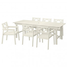 IKEA BONDHOLMEN Стіл + 6 стільців з підлокітниками вуличний білий/бежевий (495.511.80)