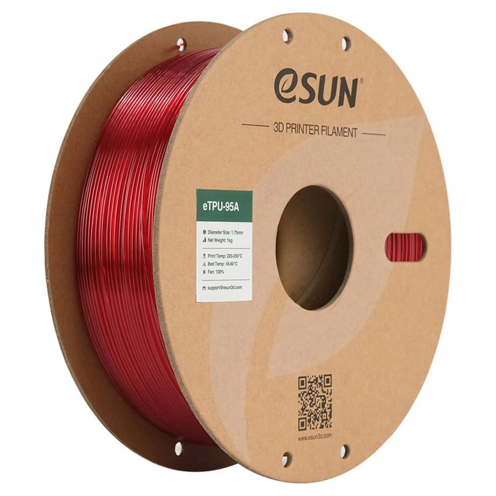 Esun eTPU-95A Filament (пластик) для 3D принтера eSUN 1кг, 1.75мм, прозорий червоний (ETPU-95A175GR1) - зображення 1