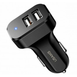 USAMS USB Car Charger 2xUSB CC087 C13 2.1A Black (CC87TC01)