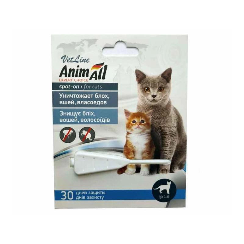 AnimAll VetLine Spot-On - капли от блох, вшей и власоедов для кошек Вес до 4 кг, одна пипетка 113611 - зображення 1