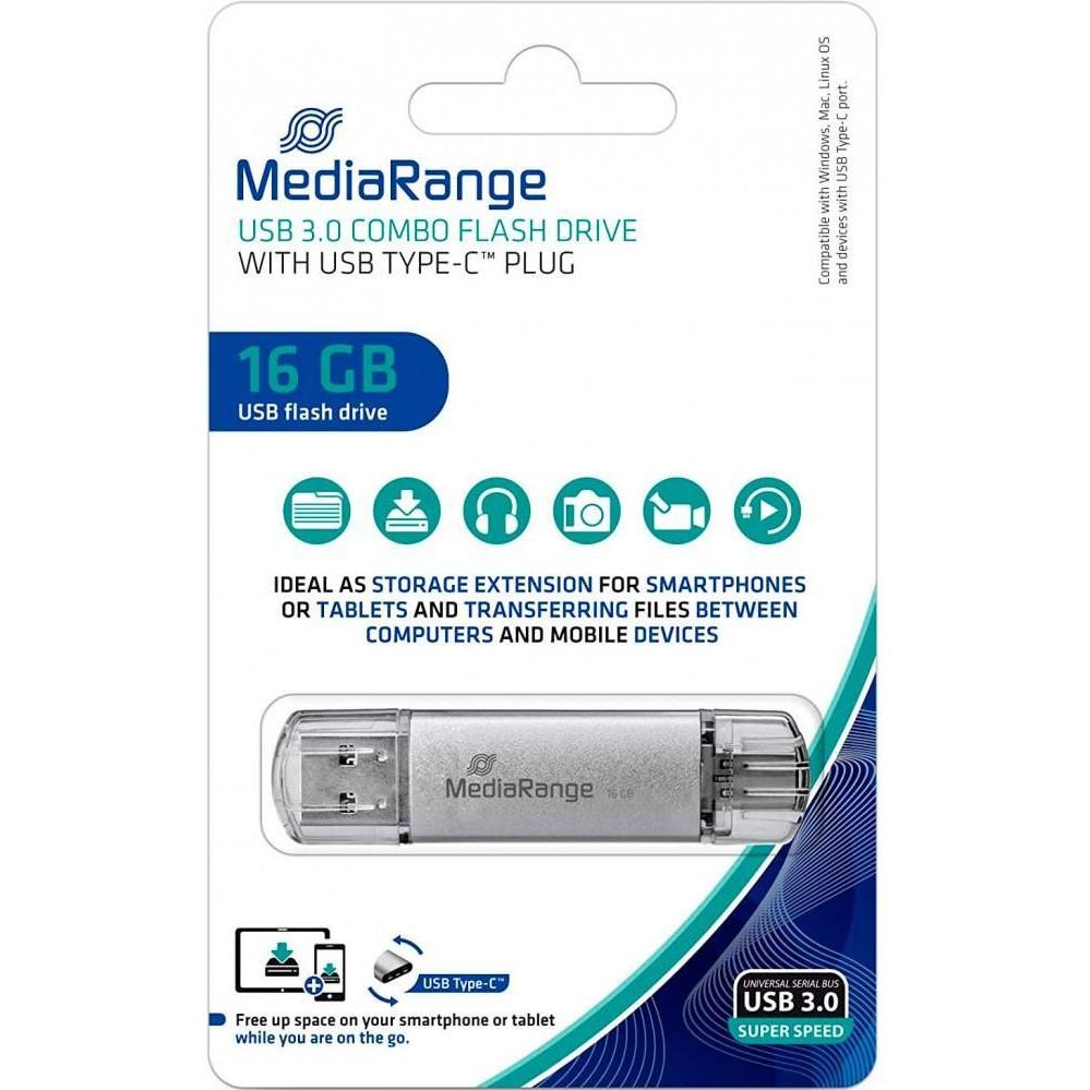 MediaRange 16 GB USB 3.0 combo flash drive with USB Type-C plug (MR935) - зображення 1