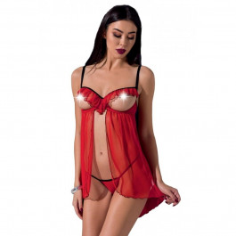   Passion Пеньюар із відкритими грудьми CHERRY CHEMISE red S/M - (P52671)