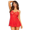 Leg Avenue Комплект  Rose Lace Flair Chemise, червоний: пеньюар + трусики-стрінги (714718013718) - зображення 1