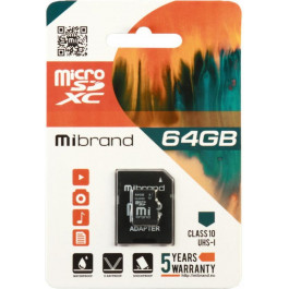 Mibrand 64 GB microSDXC Class 10 UHS-I + SD Adapter MICDXU1/64GB-A