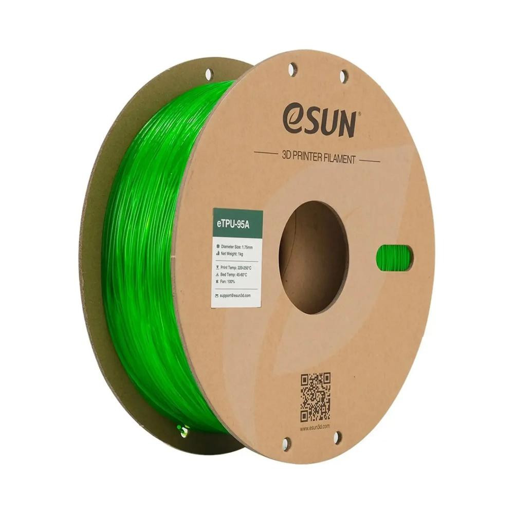 Esun eTPU-95A Filament (пластик) для 3D принтера  1кг, 1.75мм, прозорий зелений (ETPU-95A175GG1) - зображення 1