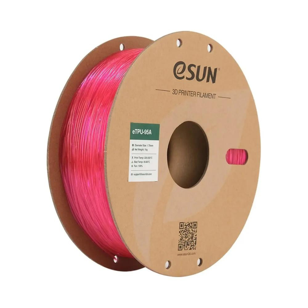 Esun eTPU-95A Filament (пластик) для 3D принтера  1кг, 1.75мм, прозорий рожевий (ETPU-95A175GP1) - зображення 1