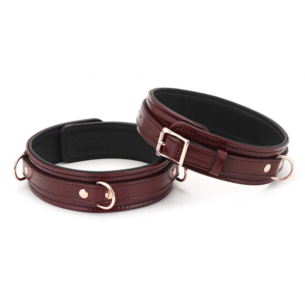 Liebe Seele Фіксатори для ніг  Wine Red Leather Thigh Cuffs with Rose Gold Hardware S, бордові (4582558000191) - зображення 1