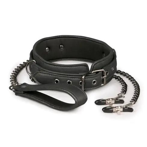 Easytoys Нашийник з повідцем та затискачами для сосків  Lead & Nipple Clamps Collar Restraint Set, чорний (87 - зображення 1