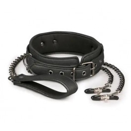   Easytoys Нашийник з повідцем та затискачами для сосків  Lead & Nipple Clamps Collar Restraint Set, чорний (87