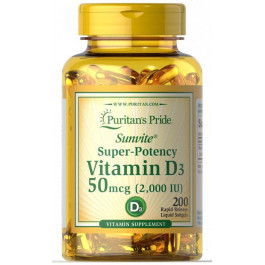   Puritan's Pride Vitamin D3 (Витамин Д) 50 mcg (2,000 IU) 200 Rapid Release Liquid Softgels