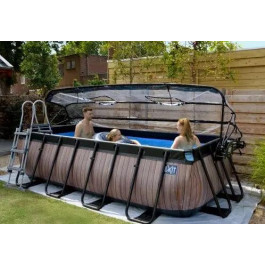 EXIT Wood Pool 400x200x100cm + dome, sand filter pump / brown (30.37.42.10)