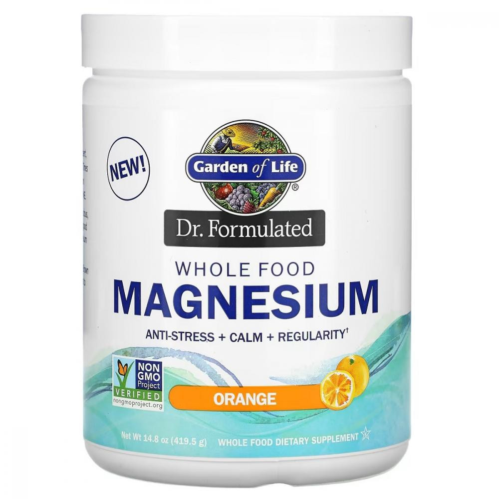 Garden of Life Магній Цільнохарчовий, смак апельсину, Whole Food Magnesium Powder, , 419,5 г - зображення 1